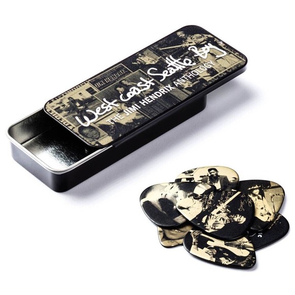 Dunlop Guitar Picks Jimi Hendrix West Coast SEATTLE Boy Pick Tin 12 Picks - Picture 1 of 3